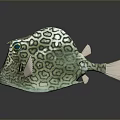 Leopard Boxfish With Green White Spotted Pattern Blue Eyes And Fins