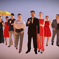 Group of People in Different Attires with Yellow Umbrella at Social Event