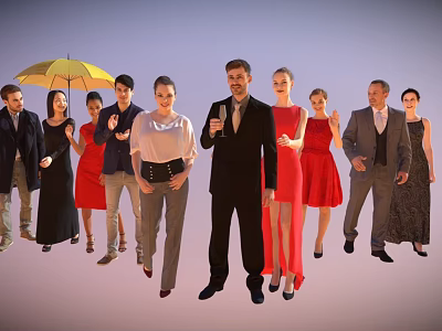 Modern business crowd many foreigners 3d model