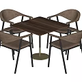 Modern Square Wooden Table And Four Chairs Set With Golden Legs And Light Brown Seats