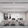 Modern Open Public Office Space With Multiple Workstations Computers Office Chairs And Ceiling Lights 3d model