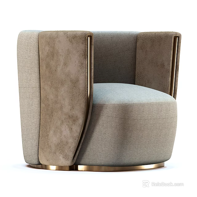 Modern Single Sofa With Light Gray Fabric Gold Metal Armrests And Round Base 3d model