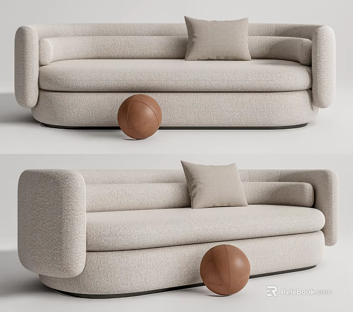 Modern Beige Fabric Multi seater Sofa With Cushion And Brown Ball 3d model 