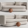 Modern Beige Fabric Multi seater Sofa With Cushion And Brown Ball 3d model
