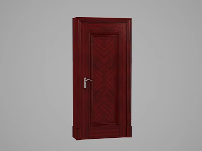 Dark Red Solid Wood Door With Wood Grain Pattern And Silver Handle 3d model