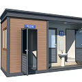 Portable Male Restroom Facility With Brown Gray Structure Door Window And Sink