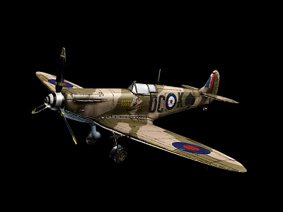 Vintage Fighter Aircraft With Propeller Camouflage Paint Wing Insignia And DCOY Marking 3d model