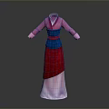 Traditional Asian Dress With Pink Sleeves Blue Waistband And Red Skirt