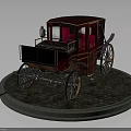 Vintage Red Carriage With Wooden Wheels And Decorative Details On Stone Platform