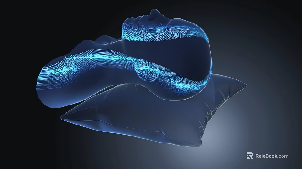 Transparent 3D Glowing Blue Head Organ Visualization With Vascular Structure On Pillow 3d model 