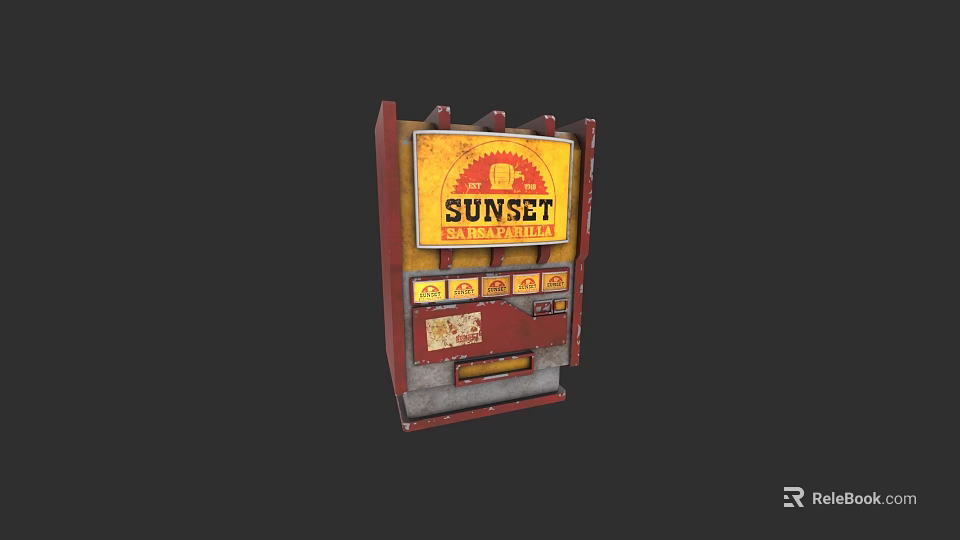 Vintage Sunset Vending Machine With Retro Red And Yellow Design 3d model 