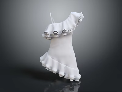 White One Shoulder Dress With Ruffles On Shoulders And Hem In Elegant 3D Design 3d model White One Shoulder Dress With Ruffles On Shoulders And Hem In Elegant 3D Design 3d model