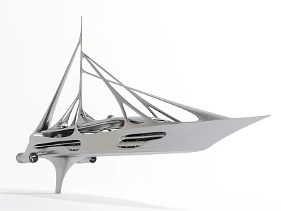 Abstract Silver Metal Sculpture With Intricate Geometric Lines And Boat Like Design 3d model