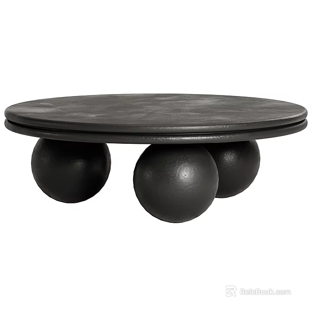 Stylish Black Round Coffee Table With Three Spherical Legs Design 3d model