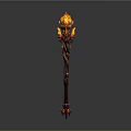 Fantasy Burning Staff With Flaming Top And Intricate Carved Handle