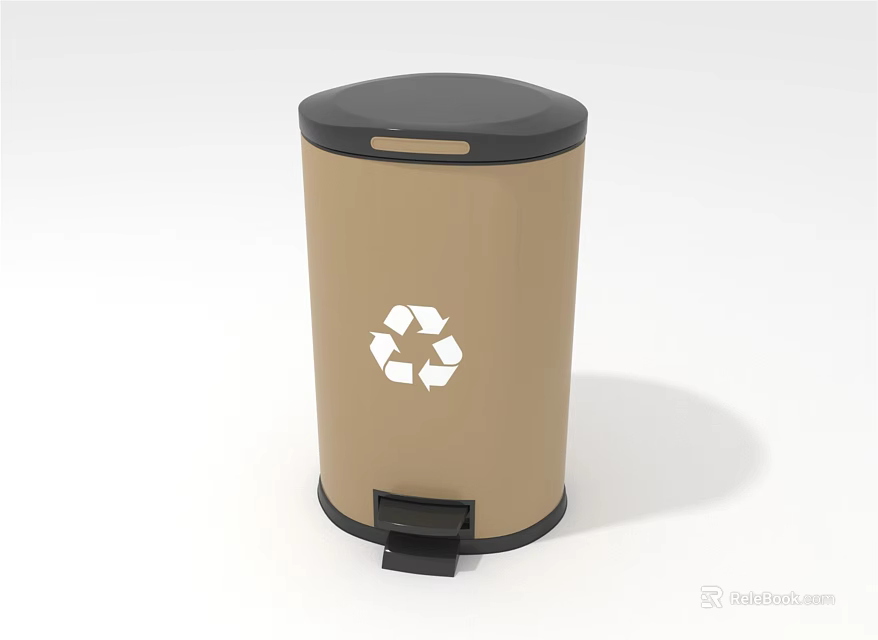 Modern Recycling Trash Can With Brown Black Body And Foot Pedal 3d model 