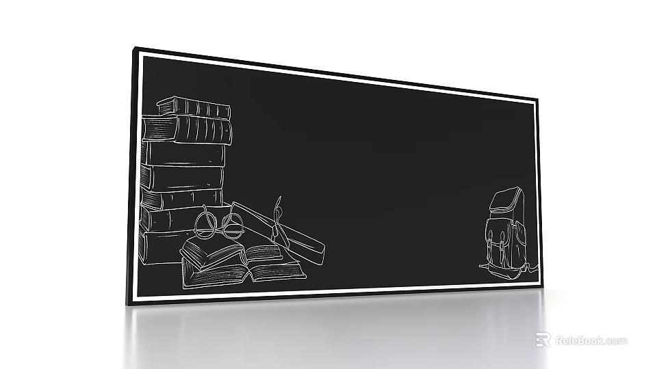 Blackboard With Hand Drawn School Supplies Books Globe Pencil Ruler And Backpack 3d model 