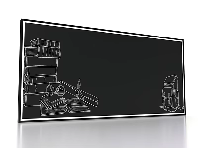 Blackboard With Hand Drawn School Supplies Books Globe Pencil Ruler And Backpack 3d model