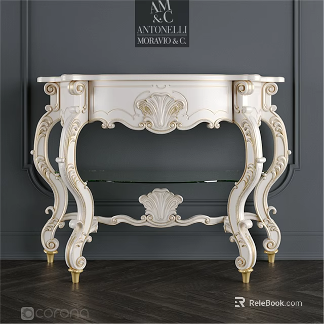Elegant White European Style Dining Table With Gold Accents Curved Legs And Carved Details 3d model 
