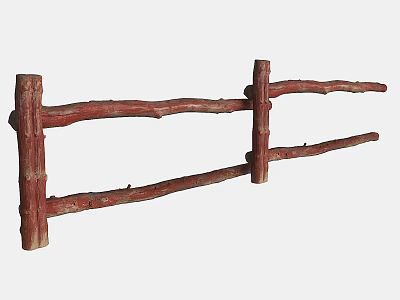 Rustic Wooden Log Fence With Vertical Posts And Horizontal Rails For Garden 3d model