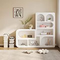 Unique White Display Shelf with Books Decorative Items Green Plants and Abstract Painting