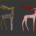 Wireframe And Silver Solid Deer Sculptures On Black Reflective Background 3d model