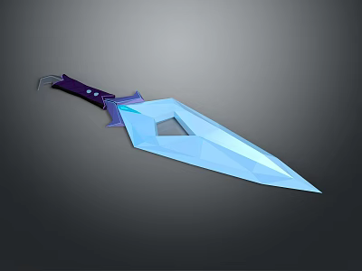 Geometric Blue Blade Dagger With Purple Handle And Crystal Like Design 3d model