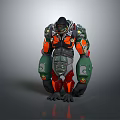 Mechanical Gorilla Game Movie Character Design With Green Orange Gray Red Armor And Tech