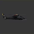 Black Low Poly Helicopter Model With Geometric Shapes Rotors And Yellow Tail On Dark Background