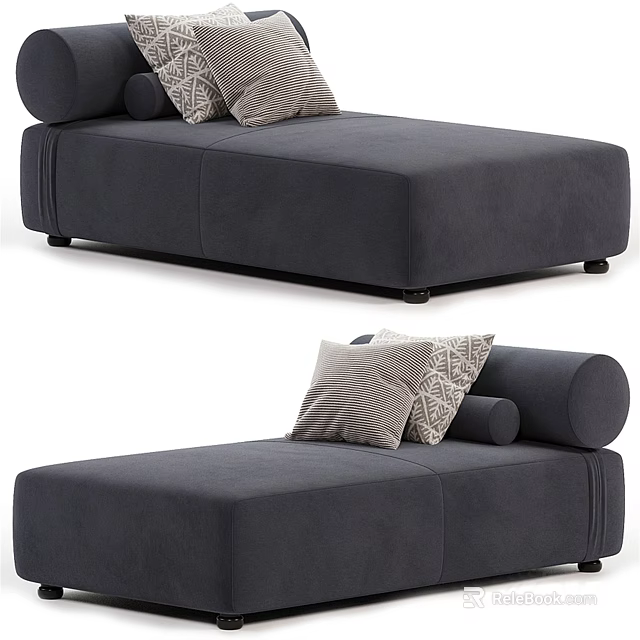 Modern Gray Upholstered Chaise Lounge With Decorative Pillows For Living Room 3d model 