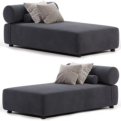 Modern Gray Upholstered Chaise Lounge With Decorative Pillows For Living Room 3d model