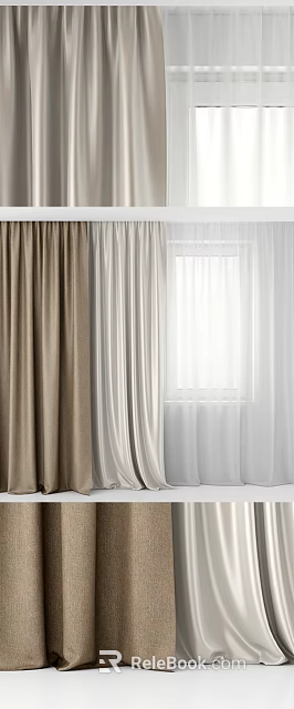 Elegant Brown And Beige Curtains With Sheer White Liner For Modern Window Decor 3d model 