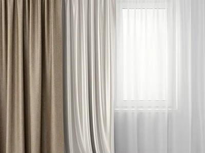 Elegant Brown And Beige Curtains With Sheer White Liner For Modern Window Decor 3d model