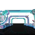 Colorful Cartoon Themed Event Entrance Gate With Turquoise Purple Arched Structure And Cloud Decorations