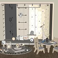 Kids Playground Equipment With Chalkboard Wall Ladder Honeycomb Wall Stuffed Toys And Small Table Chairs