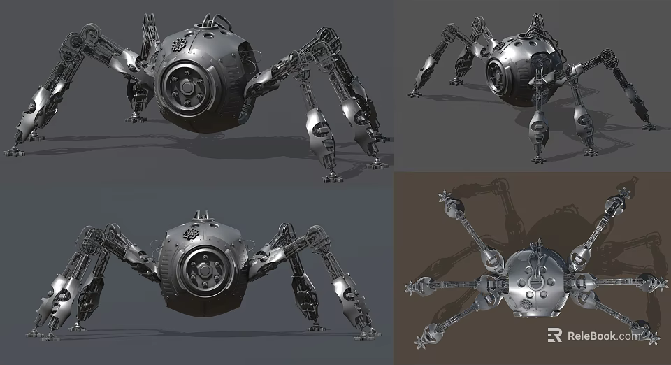 Industrial Equipment Mechanical Spider With Metal Legs And Spherical Body Design 3d model 