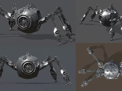 Industrial Equipment Mechanical Spider With Metal Legs And Spherical Body Design 3d model