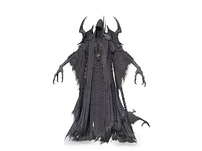 Dark Hooded Horned Creature Character With Tattered Robes Chains And Sharp Claws 3d model