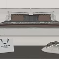 Modern White Double Bed With Brown Gray Pillows Light Bedding And Table Lamp 3d model