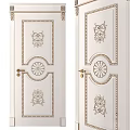 Elegant White Swing Door With Classic Gold Carved Patterns And Decorative Details