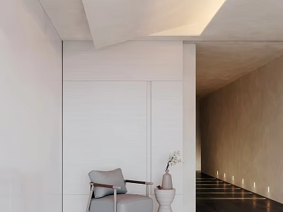 Light Gray Single Sofa In Modern Interior With White Walls White Vase And Soft Lighting 3d model