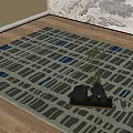 Square Rug Featuring Green Blue Geometric Pattern On Wooden Floor With Decorative Tray