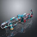 Futuristic Sci Fi Weapon Featuring Mechanical Blue Red Metal Parts And Complex Mechanical Design Elements 3d model