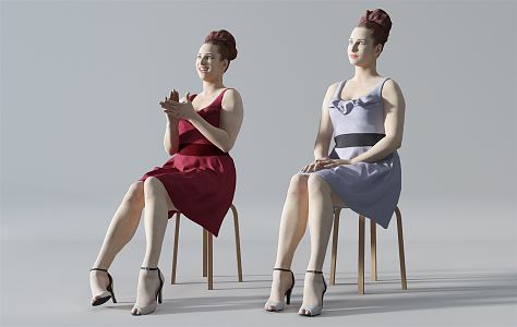 Modern double woman sitting woman figure 3d model