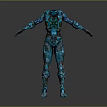Futuristic Humanoid Mechanical Sculpture With Blue Green Glowing Details And Armored Design