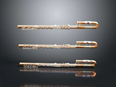 Three Shiny Golden Flutes As Musical Household Items For Daily 3d model