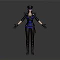 Female Police Character in Black and Blue Uniform with Hat Sunglasses and Gear
