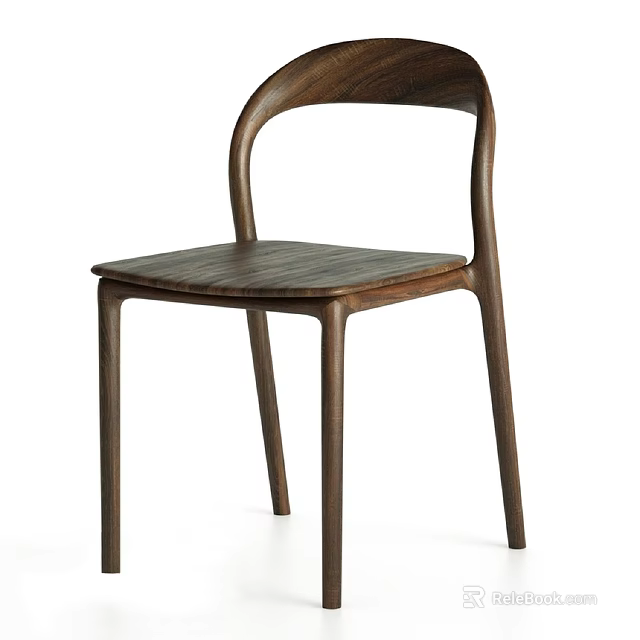 Modern Minimalist Leisure Chair With Solid Walnut Wood Curved Backrest And Slim Legs 3d model 