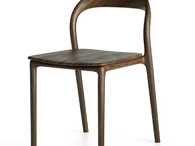 Modern Minimalist Leisure Chair With Solid Walnut Wood Curved Backrest And Slim Legs 3d model