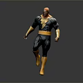 Muscular Superhero In Black Yellow Costume With Lightning Symbol On Chest Walking Against Gray Background